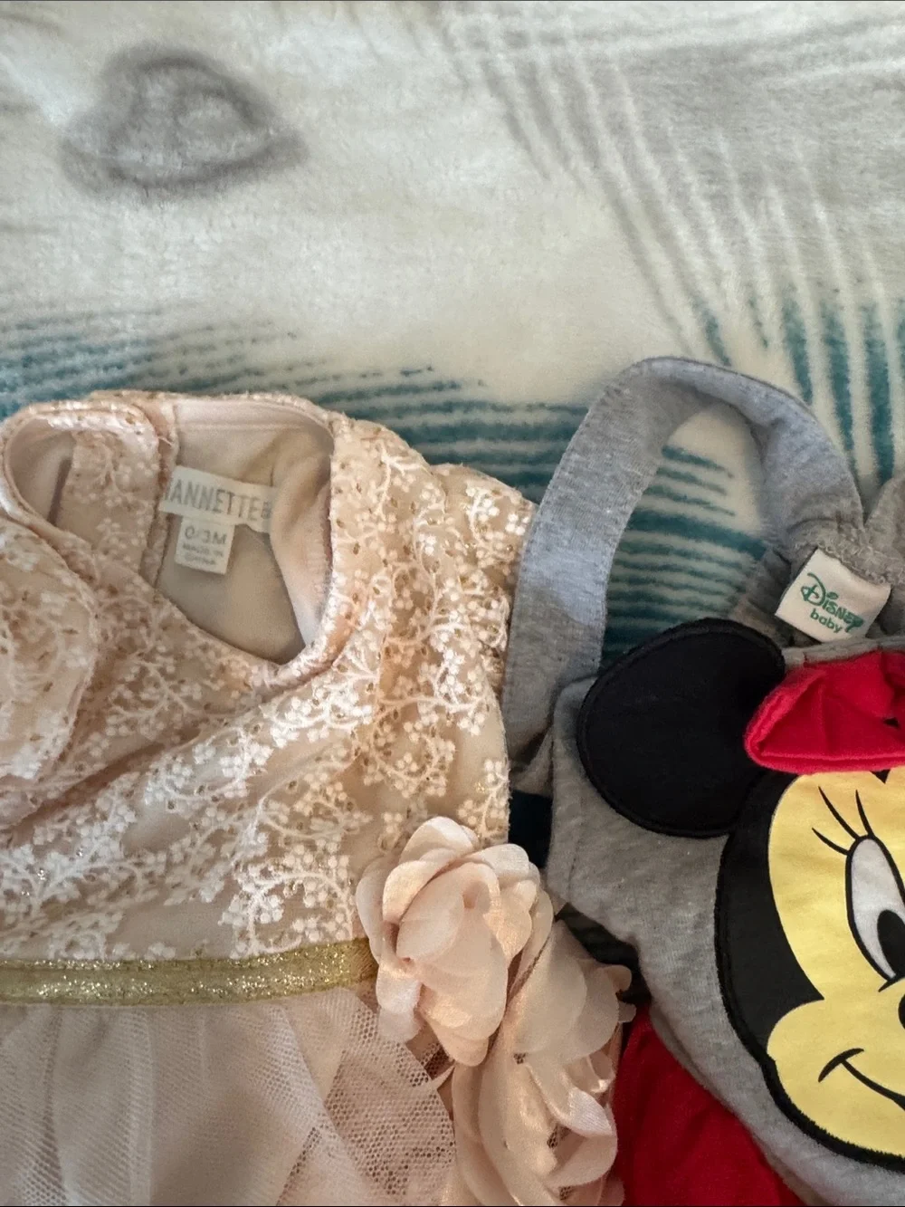 Disney Peach Floral Rosette Dress Set with Gold Headband and Minnie Tutu Top